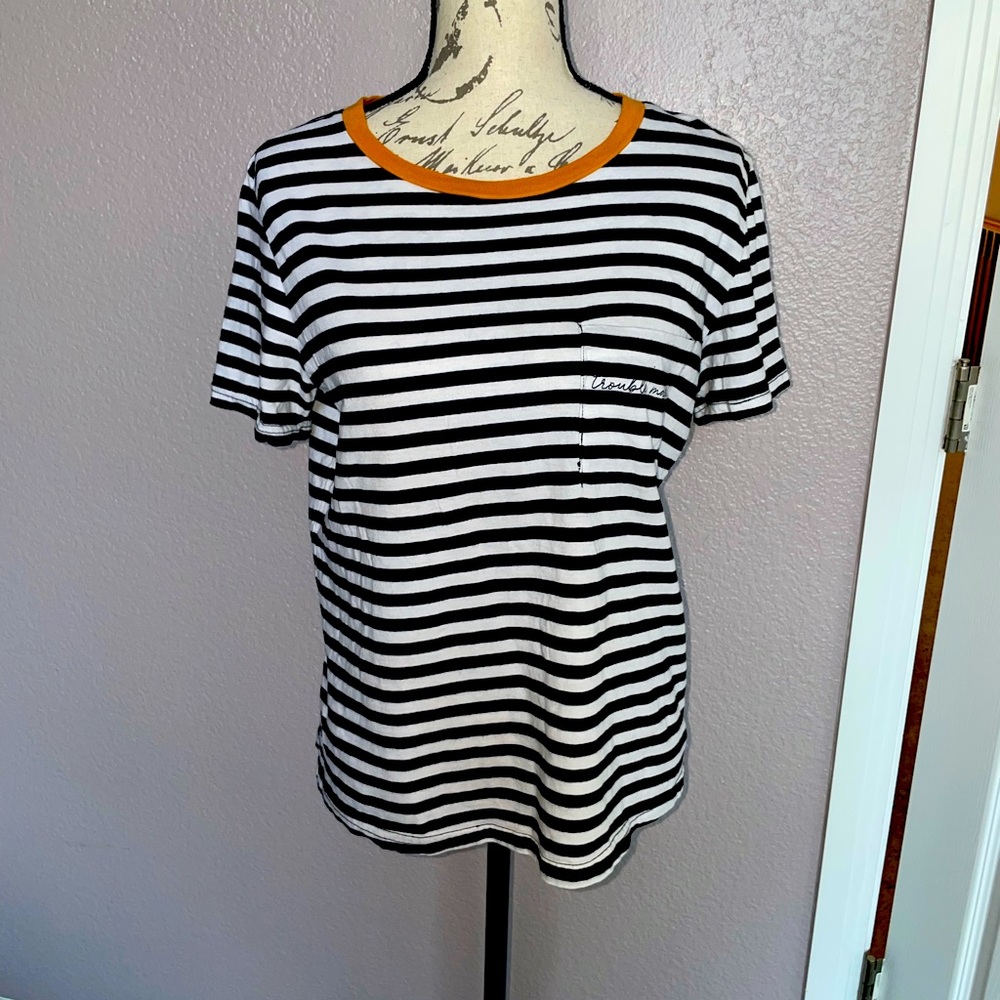 FOREVER21 black&white stripped tee w/pocket that says “troublemaker”